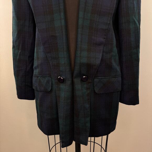 VINTAGE Giorgio Sant'Angelo Blazer Wool Academia Plaid Lapel Double Breasted VTG - Picture 3 of 8